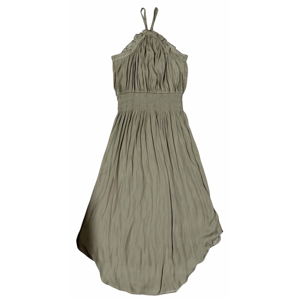 Miou Muse Halter Neck Ruffle Dress Khaki Green Women's Size Medium